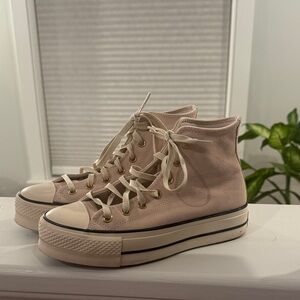 Women's High-Top Platform Sneakers in Tan